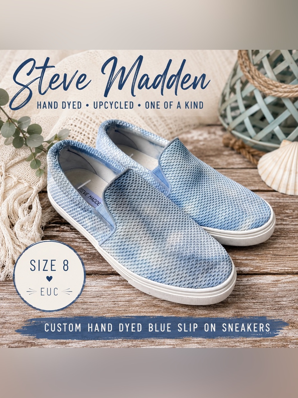 Steve Madden Custom Hand Dyed Blue Slip On Sneakers Size 8 | Upcycled
